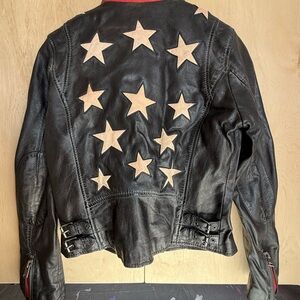 Star-Embellished Black Leather Jacket